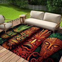 1pc Tiki Mask Pattern Area Rug Soft Flannel Floor Mat for Living Room, Bedroom and Carpet, Sofa Coffee Table Floor Mat, Machine Washable 60cm by 90cm