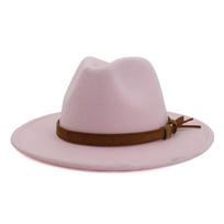 Unisex mados platus vilnos diržas plokščias viršus Fedora Hat Party Church Hats Cap rožinė