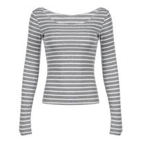 VAYLA Japoniški Pagrindiniai Slim Ilgomis Rankovėmis Dryžuoti Marškinėliai Off Shoulder O Kaklo Korėjietiško Gatvės Stiliaus Pavasaris Ruduo Y2K Pilki Marškinėliai Moterims S pilka spalva