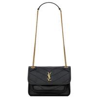 Saint Laurent YSL Niki Vintage Bronze Hardware Leather Mini Shoulder Bag Unisex Shoulder Bag Black 8460870EN071000 Basic Set (Bag+Dust Bag)