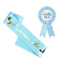 Baby Shower Decoration Blue/Pink Mommy to Be Sash Daddy to Be Button Pin Badge 1 mėlyna