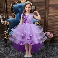 Girls Ball Gown Tutu Princess Dress with Train for Pageant, Piano Performance, Hostess, Summer Party 110cm violetinė
