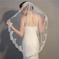 Mori Style White Lace Trim Bridal Veil - Medium Length Bridal Headdress for Travel Photography 80cm-100cm balta