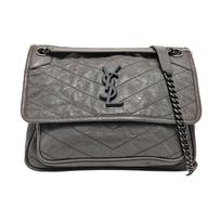 [Pre-Owned] Ysl Niki Logo Vintage Ruched Chain Leather Crossbody Shoulder Bag Large - Very Good #GVUENA ONE SIZE