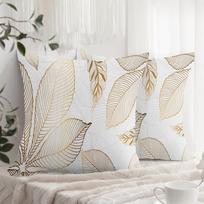 2 vnt. baltas auksas prabangi linijinė grafika lapų pagalvės užvalkalai dvipusė spauda modernūs botaniniai pagalvių užvalkalai namų dekoras Peach skin 18*18(CM)-2Pcs white