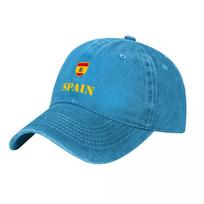 ISPANIJOS VĖLIAVA SIUVINĖTA SKALBTO MEDVILNĖS BAZINĖ KEPURĖ KLASIKINĖ REGULIUOJAMA KEPURĖ SU AUKSO LOGOTIPU IR SKYDU DESIGN Unisex IR Moterims blue