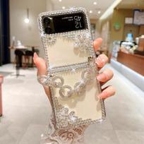 For Samsung Galaxy Z Flip 4 Case Cute For Women Girls Luxury 3d Handmade Sparkle Pearl Strap Chain Diamond Bling Glitter Cover Galaxy Z Flip 4