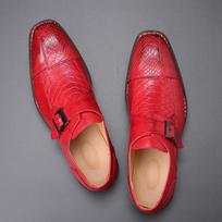 Fashion Men's Casual Business Shoes Snakeskin Grain Leather Mens Buckle Square Toe Dress Office Flats Men Fashion Wedding Party Oxfords 38 raudona