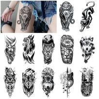 Vandens perkėlimo tatuiruotės rinkinys Vilko pelėdos juodo gyvūno modeliavimo tatuiruotės vakarėlio tatuiruotės lipdukas 11.4*21*0.25CM