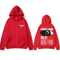 Rock Band System of A Down Wake Up South America Stadium Tour  Zipper Hoodie Men's Alternative Metal Oversized Zip Up Jacket 3XL raudona
