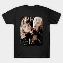 Men Black Print T-shirt Buffy & Spike No-Cut Transfer Paper Print Cotton Tshirt XL juoda