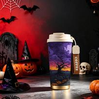 532ml coffee cupAbstract vortex galaxyFlip-top thermos with lanyardLong cold retention cup, heat-preserving coffee cup Leak-proof water cup with lid 532ml coffee cup violetinė/juoda