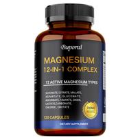 12-in-1 Kompleksinio Magnio Kapsulės, 700mg, Keli Magnio Formos, Ramina ir Atpalaiduoja, Kaulų Sveikatai, Tinka Suaugusiems 120*1