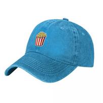 Popcorn Bucket Embroidered Washed Cotton Baseball Cap Classic Black Adjustable Hat with Fun Movie Snack Design for Casual Wear