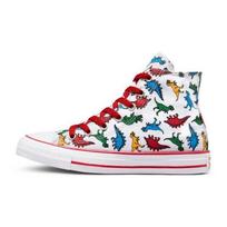 Converse All Star Paaugliams Aukšti Drobės Batai Su Dinzaurų Spaudiniu Atsparūs Dilimui Balti A01668C 35.5 white