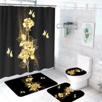 Golden Rose vandeniui atsparus dušo užuolaidų komplektas tualeto užvalkalo kilimėlis neslystantis vonios kilimėlis vonios kambario priedai 4PCS Full Set