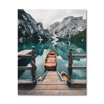 Skandinavijos gamtos kraštovaizdžio sienų meno plakatas kalnų ežero valties spaudinys aliejinė tapyba Moderni 21cm×30cm NoFrame