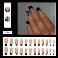 Sweet Cool Long Ballet Fake Nails Black French Simple Love Long Ballet Nail Pieces Valentine'S Day Nail Pieces 24 Pieces