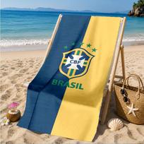Brazilian Football Crest Printed Microfiber Beach Towel, Soft And Absorbent, Quick-Dry, Ideal for Summer Travel, Beach Essential, Swimming Pool 70cmx140cm(27x55inch)