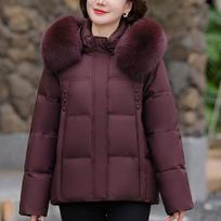 Real Fur Collar Middle Age Women Winter Down Jackets Vintage Short Parkas Hooded Elegant Thick Warm Down Coats Woman Outerwears XL fuksija