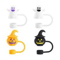 4 vnt. Silikoniniai šiaudų dangteliai Ghost Pumpkin šiaudų dangteliai Daugkartinio naudojimo šiaudeliai antgalių dangteliai puodeliams Helovino puodelio priedai