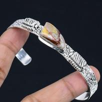 Sterling Silver Mexican Laguna Lace Agate Gemstone Sister Ethnic Bangle Bracelet Adjustable