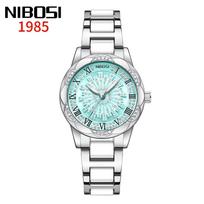 NIBOSI Watch Women Fashion Luxury Stainless Steel Wristwatch Bracelet Simple Diamond Waterproof Luminous Ladies Quartz Watches mėlyna