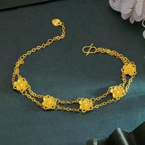 Luxury 24K 9999 Pure Gold Real Gold Double-Row Small Cherry Blossom Bracelet Women's Light Luxury Double-Layer Flower Bracelet auksas
