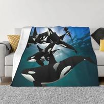 Ocean Orcas, Killer Whales and Calves Throw Blanket Decoratives Bed Blankets 75cmx90cm