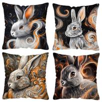 4Pcs Fantasy Nebula Rabbit Single-Sided Printing Short Plush Suitable For Living Rooms Bedrooms Sofas (Excluding Pillow Cores) Peach skin 18*18(CM)-4Pcs