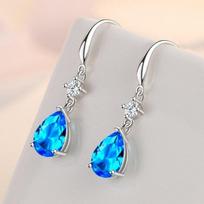 925 Sterling Silver White Crystal Drop Earring For Women Girls Wedding Party Elegant Jewelry Eh620 mėlyna