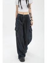 Summer Women Harajuku Cargo Baggy Blue Jeans Streetwear Hip Hop Oversize Casual Wide Leg Vintage Demin Pants Y2k Loose Trousers L mėlyna