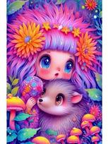 Dream Diamond Colorful Mosaic Cartoon Hedgehog Elf Girl Flower 5D Diy Cross Embroidery Set Handmade Crafts Home Decoration Full Round 20x30CM