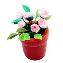 1Pcs 1:12 Dollhouse Simulation Rose Potted Plant Miniature Green Plant In Pot Potted Plants Model Desktop Decoration
