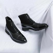 Fashion New Brown Men Short Boots Flock Lace-up Ankle Strap Fleeces Black Business Handmade Ankle Boots  Botas De Hombre 38 juoda