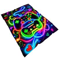 Šviečiantis tamsoje žaidimų pulto dizaino flanelės pledas - Minkštas, šiltas ir lengvas, tinkantis sofai, lovai, kelionėms 75x90cm blue