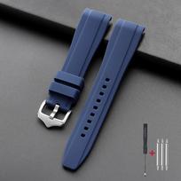 High Quality Curved End 20mm 22mm Rubber Strap Silicone Watch Band for Omega Moonswatch Bracelet for Swatch Waterproof Wristband 20mm tamsiai mėlyna spalva
