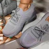 2026 Spring New Fashion Lace-up Thick-soled Sports Shoes Trendy Low-top Casual Shoes New Flat-soled Mesh Vulcanized Shoes Women 35 pilka spalva