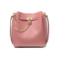 Michael Kors Hamilton Legacy Classic Solid Color Chain Commuter Fashion Lace-Up Leather Bucket Bag Women Bags Rose-Pink 30S2L9HM6L-622 Basic Set (Bag+Dust Bag) pink