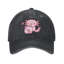 Cute Axolotl Loves Strawberry Milk Doodle  Denim Cap Casual Baseball Caps Adjustable Hat Summer Unisex Baseball Hats One Size