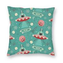 My Kitty Drives Ufo Atomic Space Square Pillowcase Polyester Linen Velvet Printed Zip Decorative Bed Cushion Cover 45X45 Peach skin 18*18(CM)-1Pcs