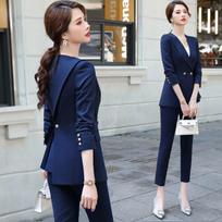 Spring Small Pant Suits 2 Piece Sets Casual Work Blazer Suits For Ladies Office Business Wear Formal Outfit Two Piece Blazer And Pants Set M mėlyna