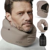 Ovaer Neck Pillow with Travel Pillow for with Storage Bag Hood, Air-Friendly, Compact, Airplanes, Washable, (Creamy Coffee) white