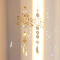 Trendy Golden Lotus Suncatcher Colorful Gift Gardening Crafts Hanging Ornament Home Garden Decor Water Drop Pendant