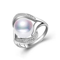 LSOOYH dideli 10–11 mm natūralūs gėlo vandens perlų žiedai moterims, madingi moteriški kubinio cirkonio CZ žiedai Adjustable Size balta