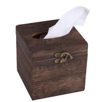 Solid Wood Tissue Case Vintage Metal Lock Desktop Tissue Box Household Home Living Room Decoration Storage Box Napkin Holder black