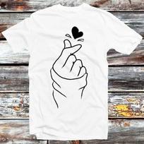 230 Gsm 100% Cotton Finger Heart T Shirt Korean Love Music Heart Band Kpop Kdrama Drama Men Women Unisex Design Style Top Tee B259 XXS