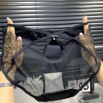 Large Hollow French Lace Underwear Comfortable and Sexy Women's Mid Waist Breathable Triangle Pants One Size black