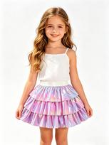 Girls 110-150cm Holographic Tiered Tutu Skirt, Kids Shiny Ruffle Flared Skirt for Party & Daily 110 šviesi violetinė