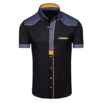 Men Summer Shirt Lapel Short Sleeve Stitching Contrast Color Stand Collar Match Pants Slim Fit Mid Length Men Summer Top Male Clothing XL juoda